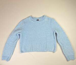 H&M DIVIDED Light Blue Chenille Ribbed Knit Cropped Sweater